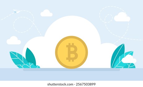 Cryptocurrency concept or electronic payments. Concept bitcoin exchange and payment. Cryptocurrency symbol on white background. Golden bitcoin coin. Vector illustration.
