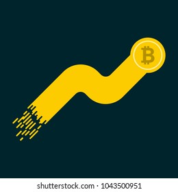 Cryptocurrency concept. Golden coin with bitcoin sign. Vector flat illustration with blockchain technology based crypto currency. Financial or technology concept. Virtual money
