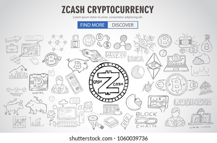 Concepto de criptodivisa diseños de doodle dibujados a mano como: cadenas de bloqueo, cartera de software, intercambios, minería de datos, nodos, etc.