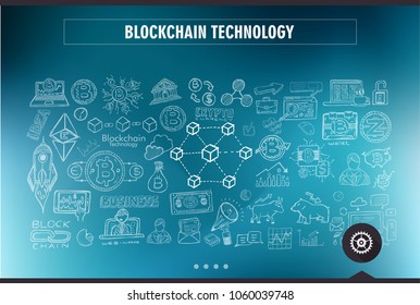 Cryptocurrency concept hand drawn doodle designs like: blockchains, software wallet, exchanges, data mining, nodes and so on