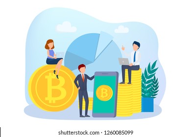 Cryptocurrency concept. Idea of blockchain, bitcoin and mining. Finance wealth and digital money earn. Futuristic technology. Set of colorful icons. Isolated flat vector illustration