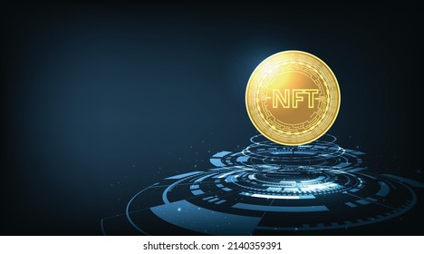  Cryptocurrency concept. NFT coin design for pay unique collectibles in games.Non fungible token coin.blockchain technology. 