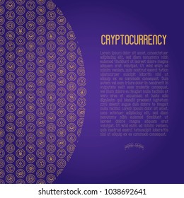 Cryptocurrency concept with thin line icons: Bitcoin, Ethereum, Ripple, Litecoin, Dash, NEM, ubiq, IOTA, Monero. Modern vector illustration for banner, web page, print media.
