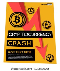 Cryptocurrency Crash Down Arrow Poster with Bitcoin, Ethereum, Litecoin and Text Box Template 