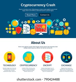 Cryptocurrency Crash Website Design. Flat Style Vector Illustration for Web Banner and Landing Page.