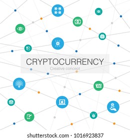 Cryptocurrency creative concept with icons. Trendy template design. Cryptocurrency Info graphics layout. Cryptocurrency, blockchain, future of money, Altcoin, Mining icons. 