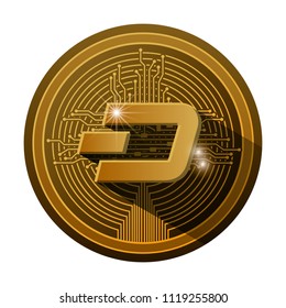 cryptocurrency dash coin with circuit lines