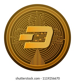 cryptocurrency dash coin with circuit lines