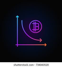 Cryptocurrency decline graph colorful icon - vector virtual money recession concept outline sign on dark background