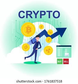 Criptodivisa, activo digital. Inversión financiera moderna y nueva normalidad, Vector usando personajes de dibujos animados.