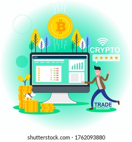 Cryptocurrency, Digital Asset. Modern financial investment and new normal, Vector using cartoon characters.