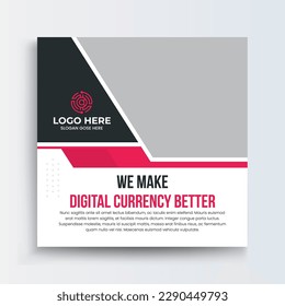 Cryptocurrency Digital business marketing banner for social media post template. Crypto online webinar social media post template or square banner.