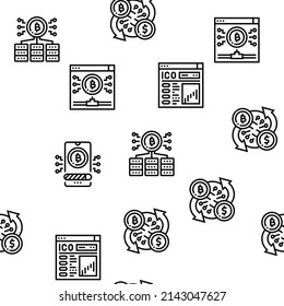 Cryptocurrency Digital Money Vector Seamless Pattern Thin Line Illustration