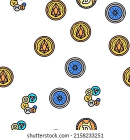 Cryptocurrency Digital Money Vector Seamless Pattern Thin Line Illustration
