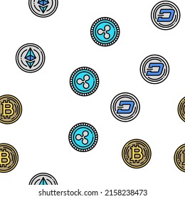Cryptocurrency Digital Money Vector Seamless Pattern Thin Line Illustration
