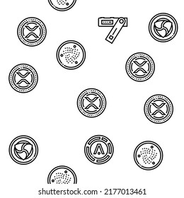 Cryptocurrency Digital Money Vector Seamless Pattern Thin Line Illustration