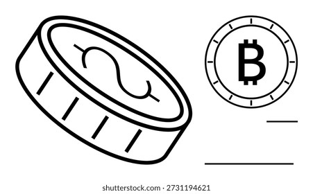 Criptomonedas, transacciones digitales, blockchain, fintech, comercio virtual, finanzas descentralizadas. Esquema de la moneda de dólar y el logotipo de Bitcoin. Concepto de criptomoneda y transacciones digitales
