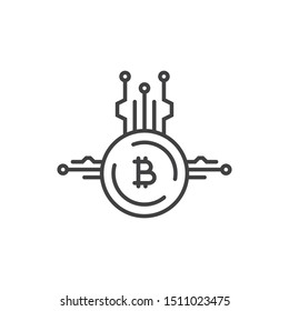 Cryptocurrency, digital virtual money line icon. 