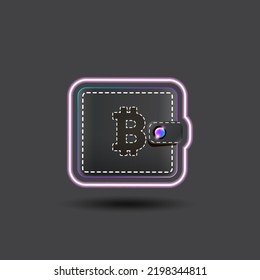 Cryptocurrency Digital Wallet Concept Illustration With Wallet Isolated On Grey Background. Crypto Wallet Label, Icon, Mobile App Icon, Button, Social Media Post, Banner And Poster Design Template. 