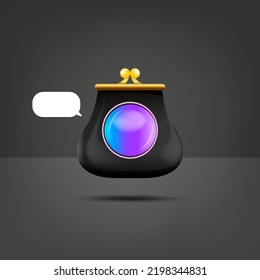 Cryptocurrency digital wallet concept illustration with wallet isolated on grey background. Crypto wallet label, icon, mobile app icon, button, social media post, banner and poster design template. 