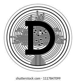 cryptocurrency dogecoin coin with circuit lines