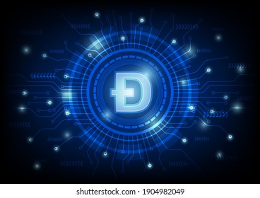 Cryptocurrency Dogecoin concept. Digital abstract technology blue background, Vector illustration svg
