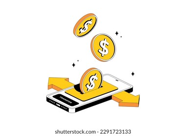 Cryptocurrency dolor transfer in isometric style. Online payment. Vector