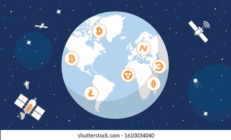 cryptocurrency earth planet illustration design word astronomy sky spase star