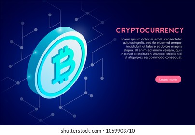 Cryptocurrency editable banner template. Bitcoin. 3D isometric. Stock vector illustration