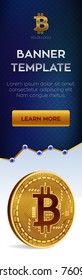Cryptocurrency editable banner template. Bitcoin. 3D isometric Physical bit coin. Golden and silver bitcoin coins. Stock vector illustration
