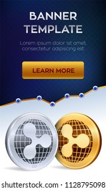 Cryptocurrency editable banner template. Ripple. 3D isometric Physical bit coin. Golden and silver Ripple coins. Stock vector illustration.