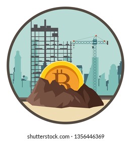 cryptocurrency embedded in the ground round icon