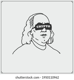 Cryptocurrency emblem. The man in the crypto glasses.