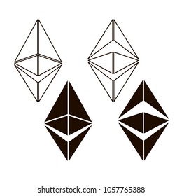 Cryptocurrency Ethereum and Ethereum Classic. Vector icons. Black-and-white execution.