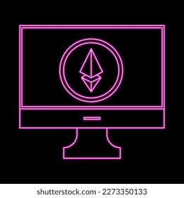 Cryptocurrency Ethereum coin neon vector symbol for web sites and mobile apps, crypto financial blockchain technology coinbase money coin