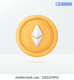 Cryptocurrency Ethereum coins icon symbols. blockchain, finance, risk investment concept. 3D vector isolated illustration design. Cartoon pastel Minimal style. You can used for design ux, ui, print ad