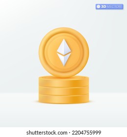 Cryptocurrency Ethereum coins icon symbols. blockchain, finance, risk investment concept. 3D vector isolated illustration design. Cartoon pastel Minimal style. You can used for design ux, ui, print ad