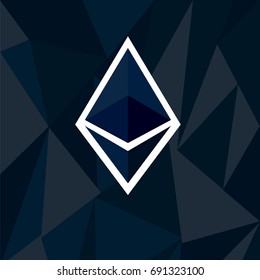 Cryptocurrency ethereum concept. Stock vector illustration of digital currency icon on dark polygonal background. Flat style.