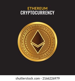 Cryptocurrency ethereum icon. vector illustration on black background. Digital currency. ETH digital coin.