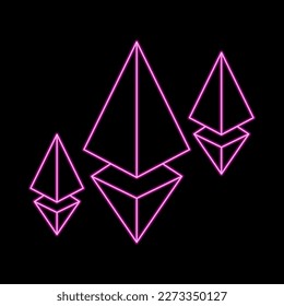 Cryptocurrency Ethereum neon vector symbol for web sites and mobile apps, crypto financial blockchain technology coinbase money coin