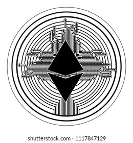 cryptocurrency etherum coin with circuit lines