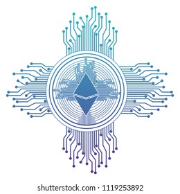 cryptocurrency etherum coin with circuit lines