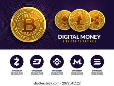 Cryptocurrency exchange of Block chain technology infographic, Bitcoin digital money future financial Background