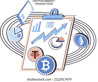 Cryptocurrency exchange y blockchain. Minería de bitcoin, plataforma de intercambio de etéreo para el comercio de metáfora digital de dinero, tecnología de inversión. Mercado de dinero en línea, operaciones financieras. Transacciones de divisa