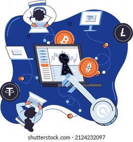 Cryptocurrency exchange and blockchain. Bitcoin mining, Ethereum exchange platform to trade digital money metaphor, investment technology. Online money market, finance trading. Ecurrency transactions