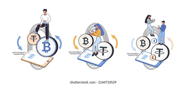 Kryptowährungsaustausch und Blockchain. Bitcoin-Bergbau, Ethereum-Börsenplattform für den Handel mit digitalen Geld-Metapher, Investitionstechnologie. Online-Geldmarkt, Finanzhandel. Devisengeschäfte
