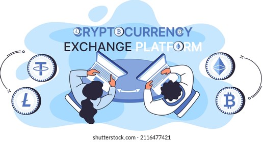 Cryptocurrency exchange and blockchain. Bitcoin wallet, Ethereum exchange platform to trade digital money, investment technology. Online money market, finance trading. Ecurrency transactions