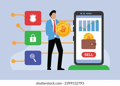 Cryptocurrency exchange. Blockchain technology, bitcoin, altcoins, cryptocurrency exchange 2d vector illustration concept