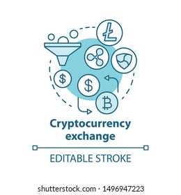 Cryptocurrency exchange blue concept icon. Trading digital currency for other assets idea thin line illustration. Online business. Stock market. Vector isolated outline drawing. Editable stroke