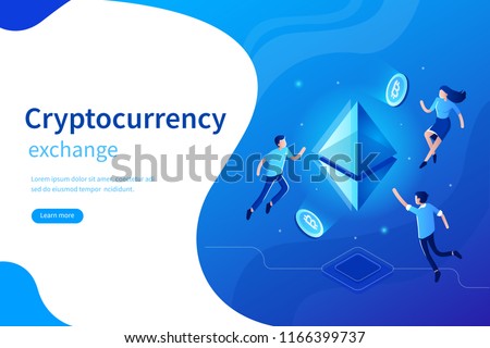 Cryptocurrency exchange concept banner. Can use for web banner, infographics, hero images. Flat isometric vector illustration isolated on white background.